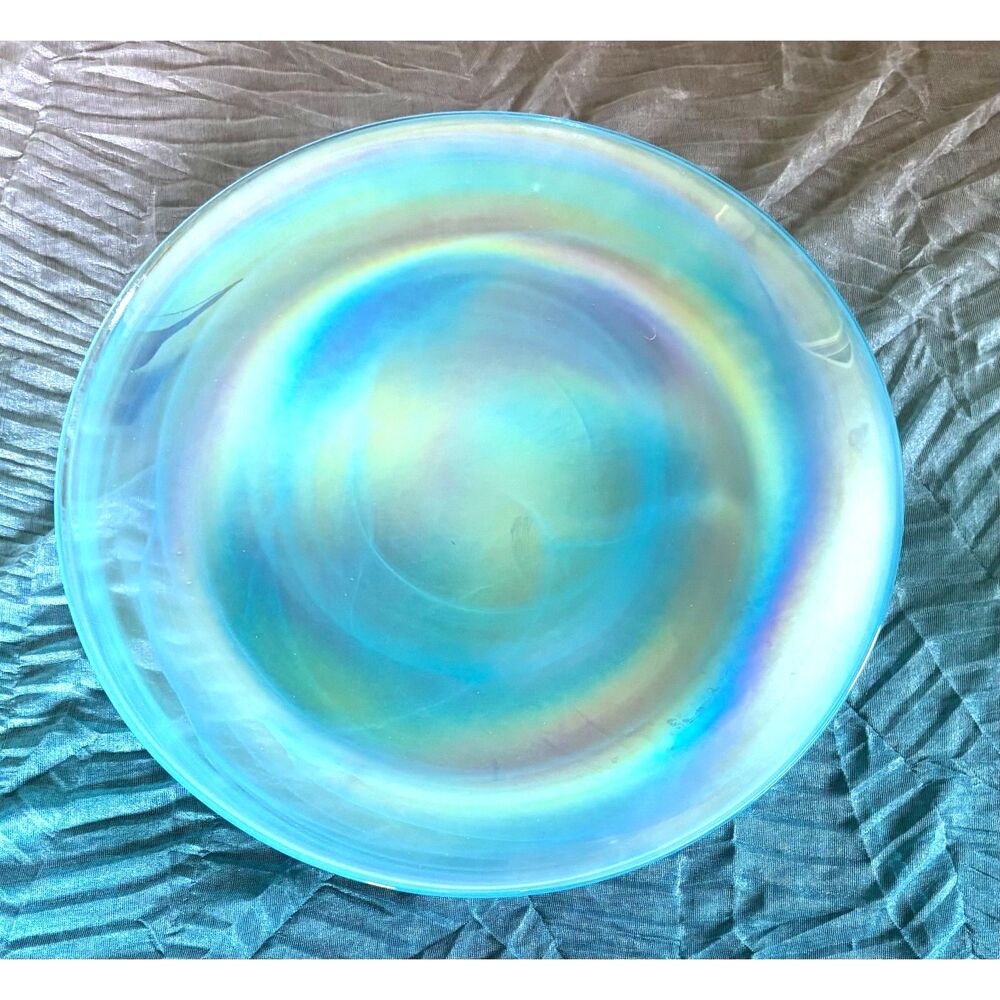 VTG Blue Iridescent Glass Plates Set of 5 Aurora Borealis Coastal Cottage 8"
